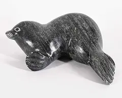 Johanassie Alayco, Untitled - Turning Seal, 1981, black stone carving