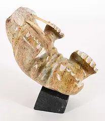 John Avaligak, Untitled - Sitting Walrus, 2003, light brown stone and bone carving