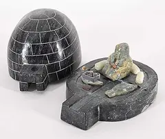 Martha Ayaligak, Igloo Fishing, 2004, stone and mixed media sculpture