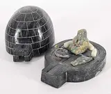 Martha Ayaligak, Igloo Fishing, 2004, stone and mixed media sculpture