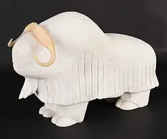 Gary Ayaligak, Musk-Ox, 2008, white stone and bone sculpture