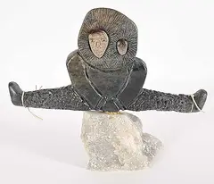 Dave Belanger, Untitled - Woman and Child Playing, green and grey soapstone and mixed media sculpture