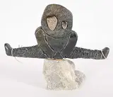 Dave Belanger, Untitled - Woman and Child Playing, green and grey soapstone and mixed media sculpture