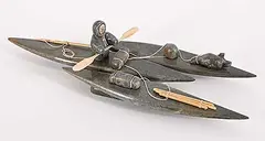 Dave Belanger, Kayak and Man, 2008, green stone and mixed media carving