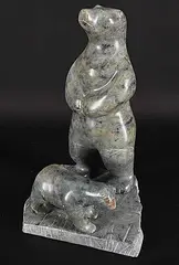 Tony Blackduck, Standing and Baby Bear, 2006, light blue stonestone carving