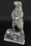 Tony Blackduck, Standing and Baby Bear, 2006, light blue stonestone carving
