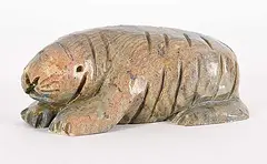 Jimmy Ekalogulok, Ate All the Fish, 2003, green and brown stone carving