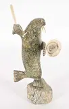 Appa Geeta, Untitled - Drumming Walrus, beige stone and bone sculpture