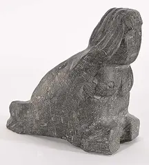 Angela Iqulik, Seal-Woman, grey stone carving