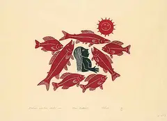 Helen Kalvak, Sea Goddess #15/50, 1975, stonecut on paper