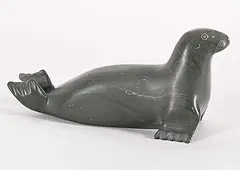 Johnassie Kavik, Untitled - Alert Seal, green stone carving