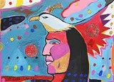 George Littlechild, Eagle Man Dancer, 1992, mixed media on canvas