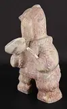 Louie Makittuq, Drumming Bear, white and red stone sculpture