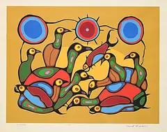 Norval Morrisseau, The Gathering #5/500, colour silkscreen on paper