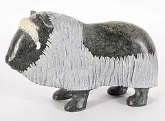 Peter John Mitchell, Musk-Ox, green stone and horn sculpture