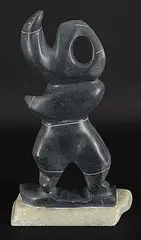 Untitled - Arctic Movement by Willie Mukyunik, 1993, grey and green stone carving, sold Sep 2024