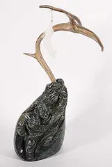 Eli Nasogaluak, Untitled - Bringing Forth the Spirits, green stone, antler and feather