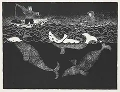Mabel Nigiyok, Whaling on Rough Sea #Printer's Proof, 1990, stonecut on paper