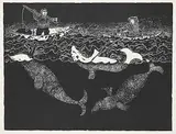 Mabel Nigiyok, Whaling on Rough Sea #Printer's Proof, 1990, stonecut on paper