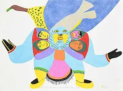 Francoise Oklaga, Four Inuit Catch Walrus #Proof 3/7, 1982, colour silkscreen on paper