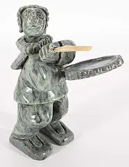 William Dean Raddi, Small Drum Dancer, green and white stone carving