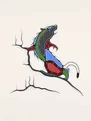 Tim Restoule, Weasel Hunting, acrylic on paper
