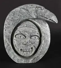 John Sabourin, Raven Bust, blue stone carving