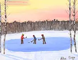 Allen Sapp, Untitled - Hockey at Sunset, acrylic on canvas