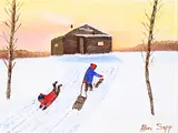 Allen Sapp, Untitled - Sledding with the Pooch, acrylic on canvas