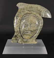 Onalik Sorosoluto, Woman Thinking of Fish, green stone carving