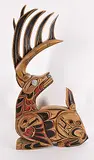 Chris Sparrow, Untitled - Deer, Eagle and Bear, painted wood carving with stone