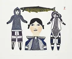 Jamasie Teevee, A Mother Thinks of Her Family #19/50, 1982, colour stonecut and stencil on paper