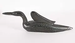 Johnny Tookalook, Untitled - Primping Loon, green and black stone carving