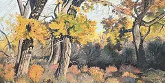 Dean R. Francis, The Cottonwoods, oil on wood board
