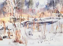 Jerry Heine, Birch Trees, watercolour on paper