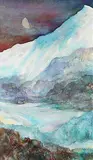 Yuriko Igarashi Kitamura, Mountain and Moon, mixed media on paper