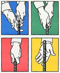 William J. McCarroll, Overlap Grip Suite [Blue, Green, Red, Yellow] #46/50, 2000, lithograph on paper