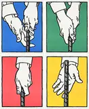 William J. McCarroll, Overlap Grip Suite [Blue, Green, Red, Yellow] #46/50, 2000, lithograph on paper