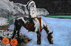 Star Crop Eared Wolf, Sóót [Go to War], 2024, print with acrylic paint