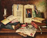 Czene Janos Apatfalvi, Untitled - Still Life with Books, oil on canvas