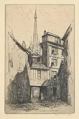 Caroline Armington, La Fleche de la Cathedrale de Rouen #32/100, 1920, etching on paper