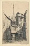 Caroline Armington, La Fleche de la Cathedrale de Rouen #32/100, 1920, etching on paper