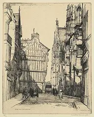 Caroline Armington, La Rue aux Juifs Rouen #43/100, 1923, etching on paper