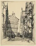 Caroline Armington, La Rue aux Juifs Rouen #43/100, 1923, etching on paper