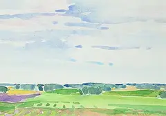 Darrell Bell, Green Hillside, 1987, watercolour on paper