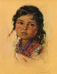 Nicholas Raphael de Grandmaison, Untitled - Child with Blue Beads, pastel on sandpaper