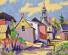 Jean-Guy Desrosiers, Derriere L'eglise [St. Tite Des Caps Charlevoix], oil on wood board