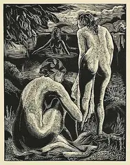 Emil Ganso, Untitled - Swimmers, wood block on paper