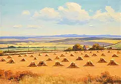 Harvest in the Prairie by Roland Gissing, 1964, oil on canvas board, sold May 2024