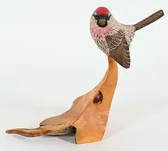 Redpoll by Dick Goerg, 2010, tupelo wood carving, sold May 2024